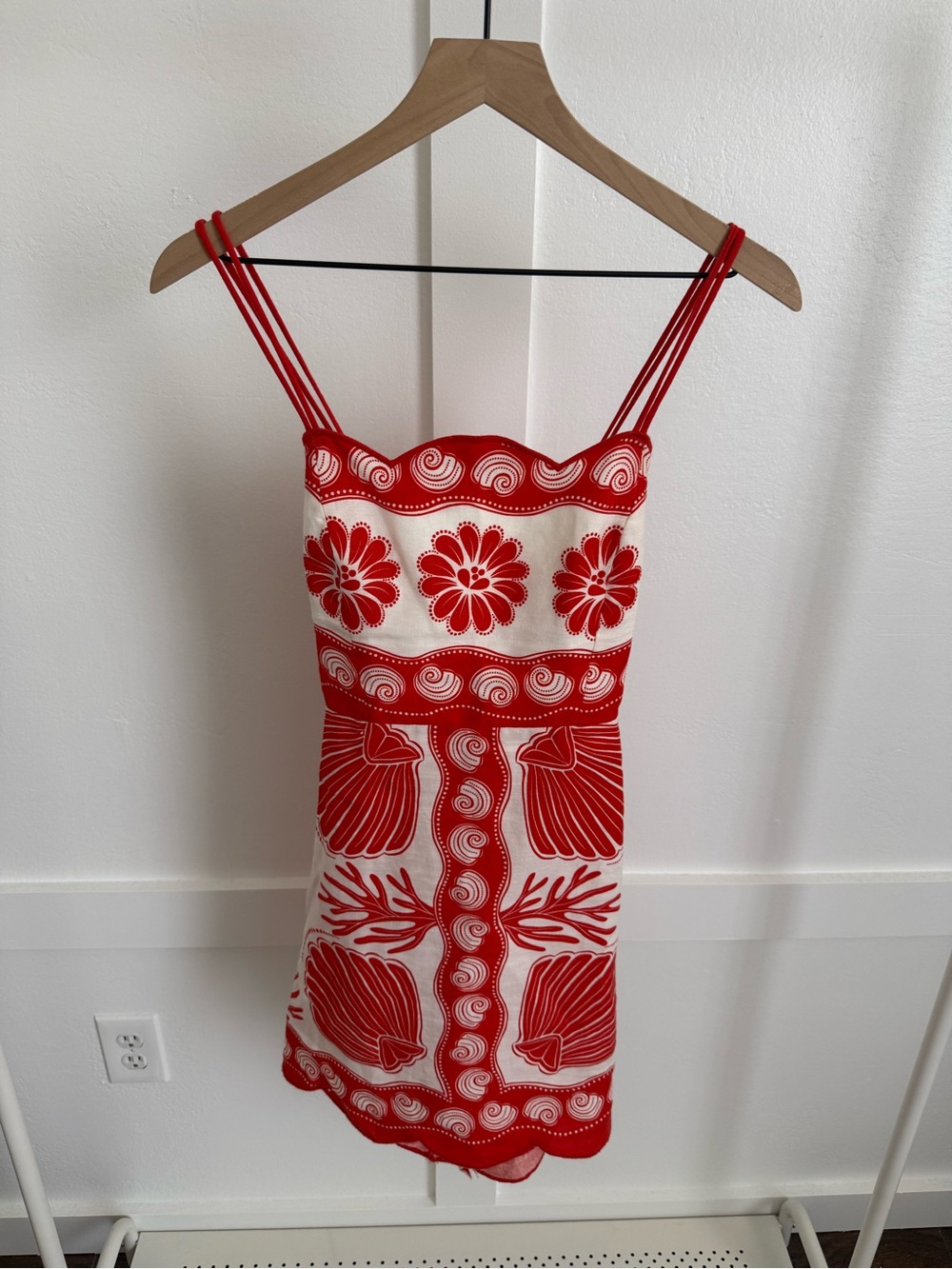 Farm Rio Red Shell Print Linen Mini Dress